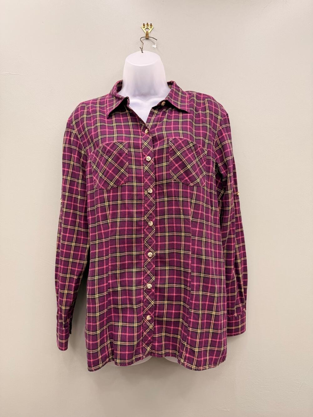 L.L.Bean Women’s Plaid Flannel Shirt Medium Purple Tartan Button Front